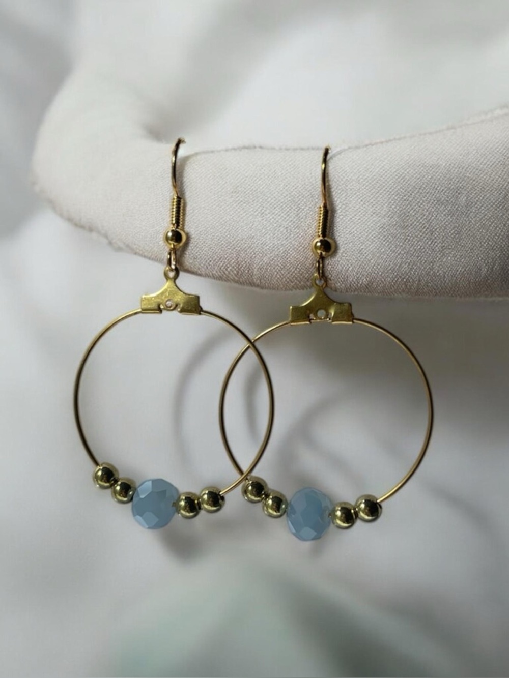 Blue & gold hoop earrings